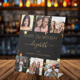 Birthday black gold stars best friends photo pedestal sign