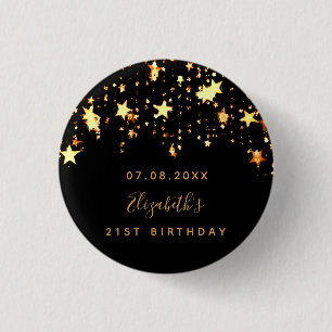 Birthday black gold stars custom monogram 3 cm round badge