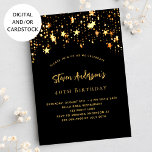 Birthday black gold stars elegant party invitation<br><div class="desc">An elegant birthday invitation for bot women and men.  Black background,  decorated with golden stars.  Personalise and add your name and party details.</div>