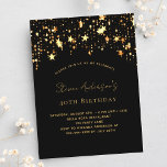 Birthday black gold stars elegant party invitation postcard<br><div class="desc">An elegant birthday invitation for bot women and men.  Black background,  decorated with golden stars.  Personalise and add your name and party details.</div>