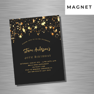 Birthday black gold stars elegant party magnetic invitation