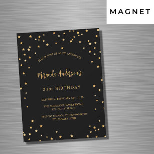 Birthday black gold stars party luxury magnetic invitation