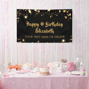 Birthday Black Gold Stars Personalised Your Colour Banner