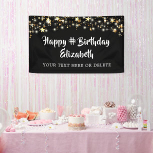 Birthday Black Gold Stars Personalised Your Colour Banner
