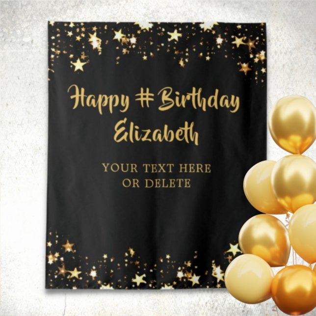 Birthday Black Gold Stars Personalised Your Colour Tapestry (Creator Uploaded)