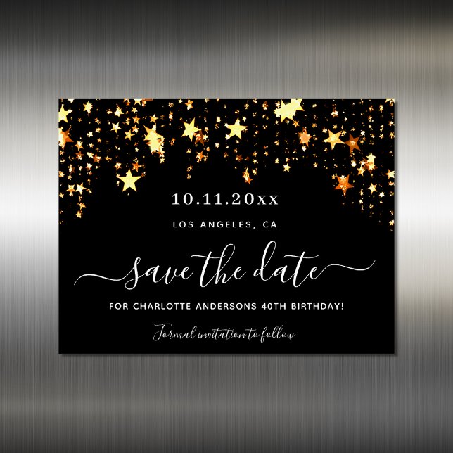 Birthday black gold stars save the date magnet (Creator Uploaded)