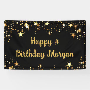 Birthday Black Gold Stars Script Personalised Banner