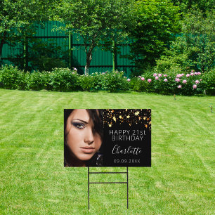 Birthday black gold stars woman elegant garden sign