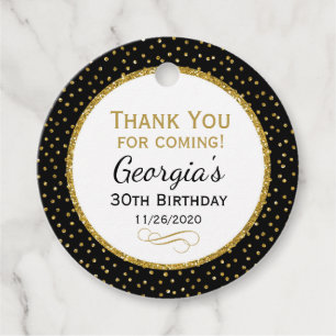 Birthday Black Gold Thank You Favour Tags