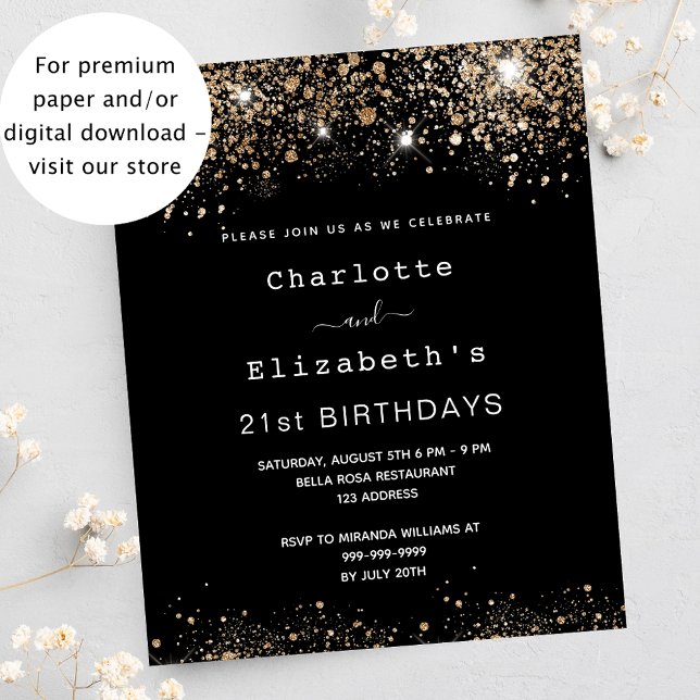 Birthday black gold two friends budget invitation flyer (Creator Uploaded)