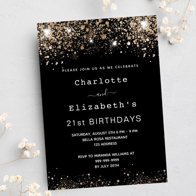 Birthday black gold two persons friends luxury invitation (Creator Uploaded)