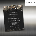 Birthday black gold two persons friends luxury magnetic invitation<br><div class="desc">A modern,  stylish and glamourous magnetic invitation for two women's 21st birthday party (or any age)  A black background decorated with dark faux gold sparkles. Personalise and add names and party details. 
An invitation for two persons celebrating together,  twins,  sisters or friends.</div>