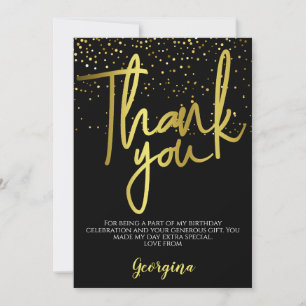 Birthday Black Gold Typography Thank You Card