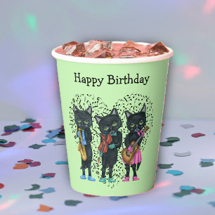 Birthday Black Musical Cats Colourful Clothes Paper Cups