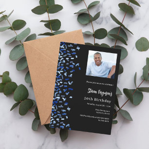 Birthday black navy blue photo premium invitation