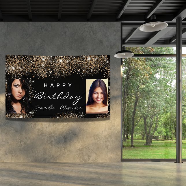 Birthday black photo gold glitter friends twins banner (Creator Uploaded)