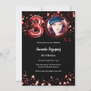 Birthday black photo gold stars invitation
