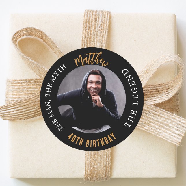Birthday black photo man myth legend classic round sticker (Creator Uploaded)