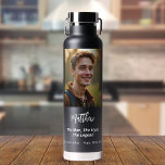 Birthday black photo man myth legend water bottle<br><div class="desc">Personalise and add your own photo of the birthday boy/man.  The text: The name in white with a modern hand lettered style script. Personalise and add a name,  age 40 and a text.  Text: The Man,  The Myth,  The Legend.</div>