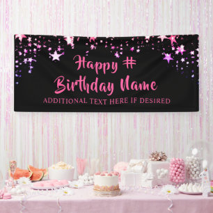 Birthday Black Pink Stars Custom Message Banner