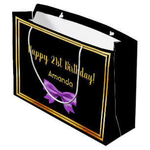 Birthday black purple bow name large gift bag