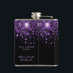 Birthday black purple glitter best friends hip flask<br><div class="desc">A gift for a girly and glamourous 21st (or any age) birthday party. A stylish black background with elegant purple faux glitter dust. The text: The name is written in light purple with a modern hand lettered style script. Personalise and add a name, age 21 and a date. Add your...</div>