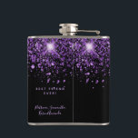 Birthday black purple glitter best friends hip flask<br><div class="desc">A gift for a girly and glamourous 21st (or any age) birthday party. A stylish black background with elegant purple faux glitter dust. The text: The name is written in light purple with a modern hand lettered style script. Personalise and add a name, age 21 and a date. Add your...</div>