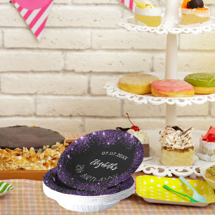 Birthday black purple glitter girl name paper plate