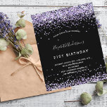 Birthday black purple glitter invitation<br><div class="desc">A girly and feminine 21st (or any age) birthday party invitation. On front: A chic black background. Decorated with purple,  violet faux glitter dust. Personalise and add a name and party details. The name is written with a hand lettered style script. 
Back: black background and faux glitter.</div>