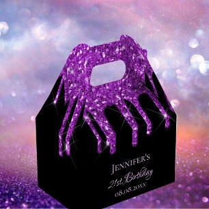 Birthday black purple glitter monogram thank you favour box