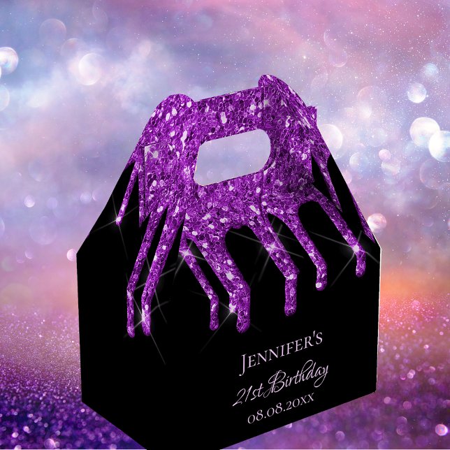 Birthday black purple glitter monogram thank you favour box (Creator Uploaded)