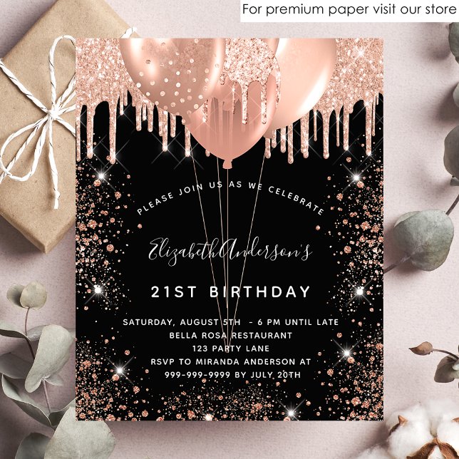 Birthday black rose gold budget balloons flyer (Creator Uploaded)