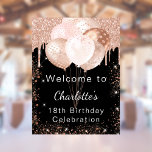 Birthday black rose gold glitter balloons welcome poster<br><div class="desc">A welcome poster for a girly and glamourous birthday party (any age).  A stylish black background decorated with rose gold faux glitter drips,  paint dripping look,  balloons.   Personalise and add a name.</div>