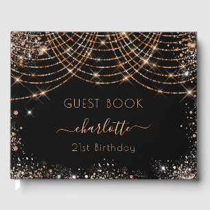 Birthday black rose gold glitter dust name guest book