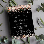 Birthday black rose gold glitter luxury invitation<br><div class="desc">A modern,  stylish and glamourous invitation for a 18th (or any age) birthday party.  A black background decorated with rose gold faux glitter,  sparkles. The name is written with a modern golden coloured hand lettered style script.  Personalise and add your party details.</div>