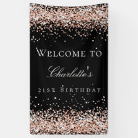 Birthday black rose gold glitter welcome