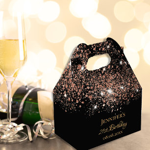 Birthday black rose gold sparkles name thank you favour box