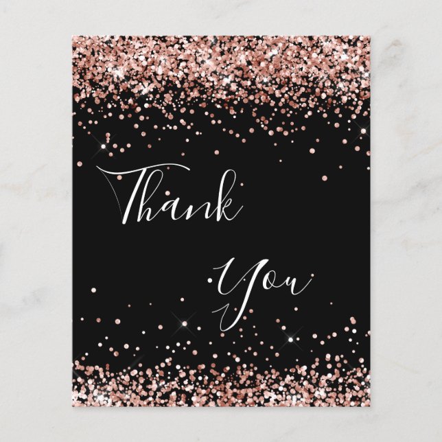 Birthday black rose gold thank you card (Front)