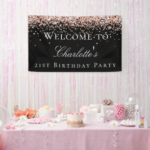 Birthday black rose gold welcome banner