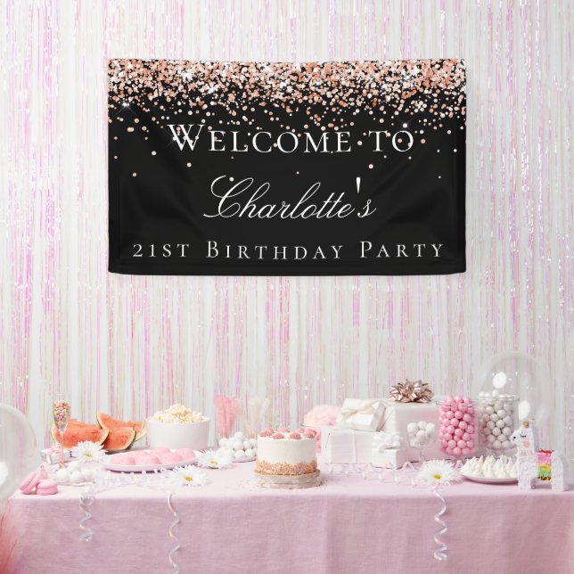 Birthday black rose gold welcome banner (Party)