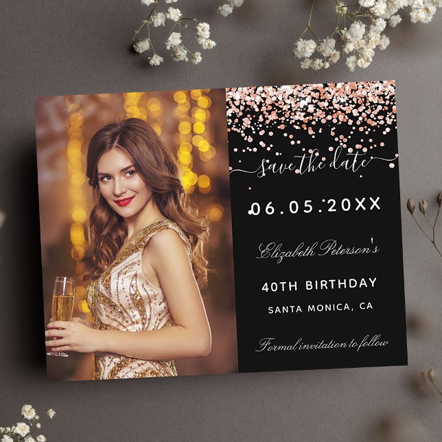 Birthday black rose photo budget Save the Date Flyer (Creator Uploaded)