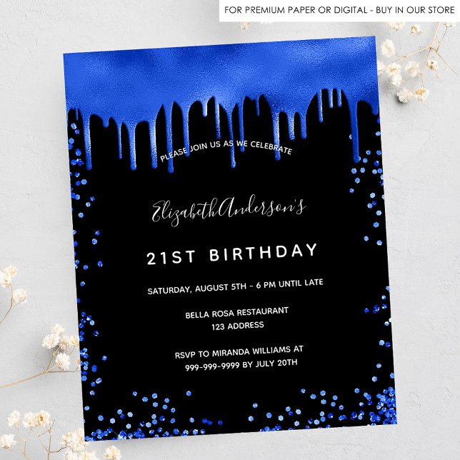 Birthday black royal blue budget invitation flyer (Creator Uploaded)