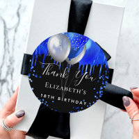 Birthday black royal blue glitter name thank you