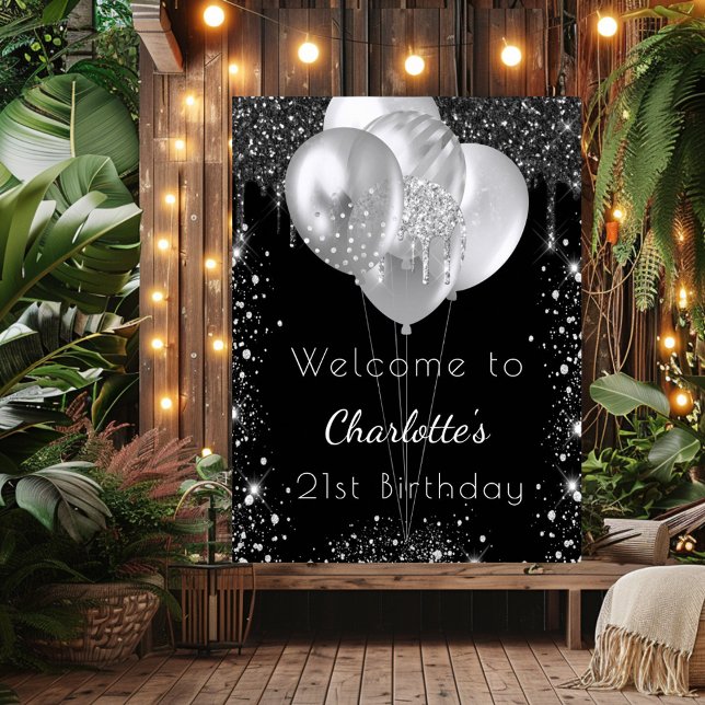 Birthday black silver balloons welcome sign (Creator Uploaded)