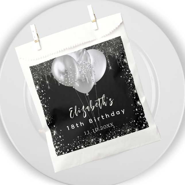 Birthday black silver glitter balloons name favour bags (Creator Uploaded)