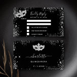 Birthday black silver masquerade RSVP Enclosure Card<br><div class="desc">A black background,  decorated with sparkling faux silver glitter sparkles and a masquerade mask. 
On the front: Personalise and add the reply by date.
Back: add a name,  event and date of the event.</div>