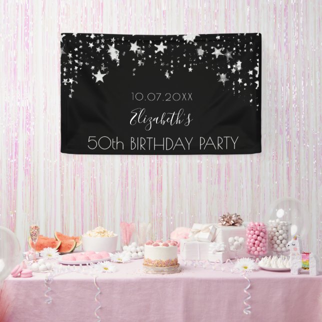 Birthday black silver stars welcome banner (Party)