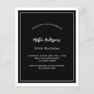 Birthday black white minimalist budget invitation flyer