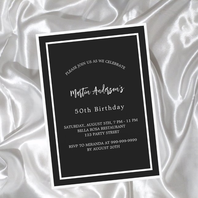 Birthday black white minimalist invitation postcard (Creator Uploaded)