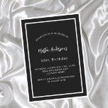 Birthday black white minimalist men guy luxury invitation<br><div class="desc">A modern,  elegant invitation.  A black background decorated with white frames.  Personalise and add a name and details. White text.</div>